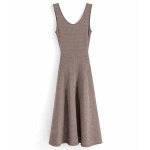 Whistles Taupe Knit Fit and Flare Low Back Midi Dress Size 2 Quiet Luxury